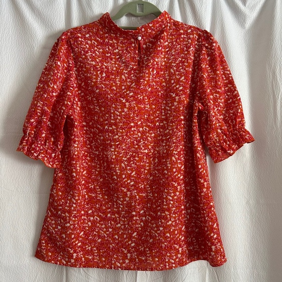 BTFBM Short Sleeve Mock Neck Ruffle Summer Print Boho Top, Size S - Picture 5 of 13